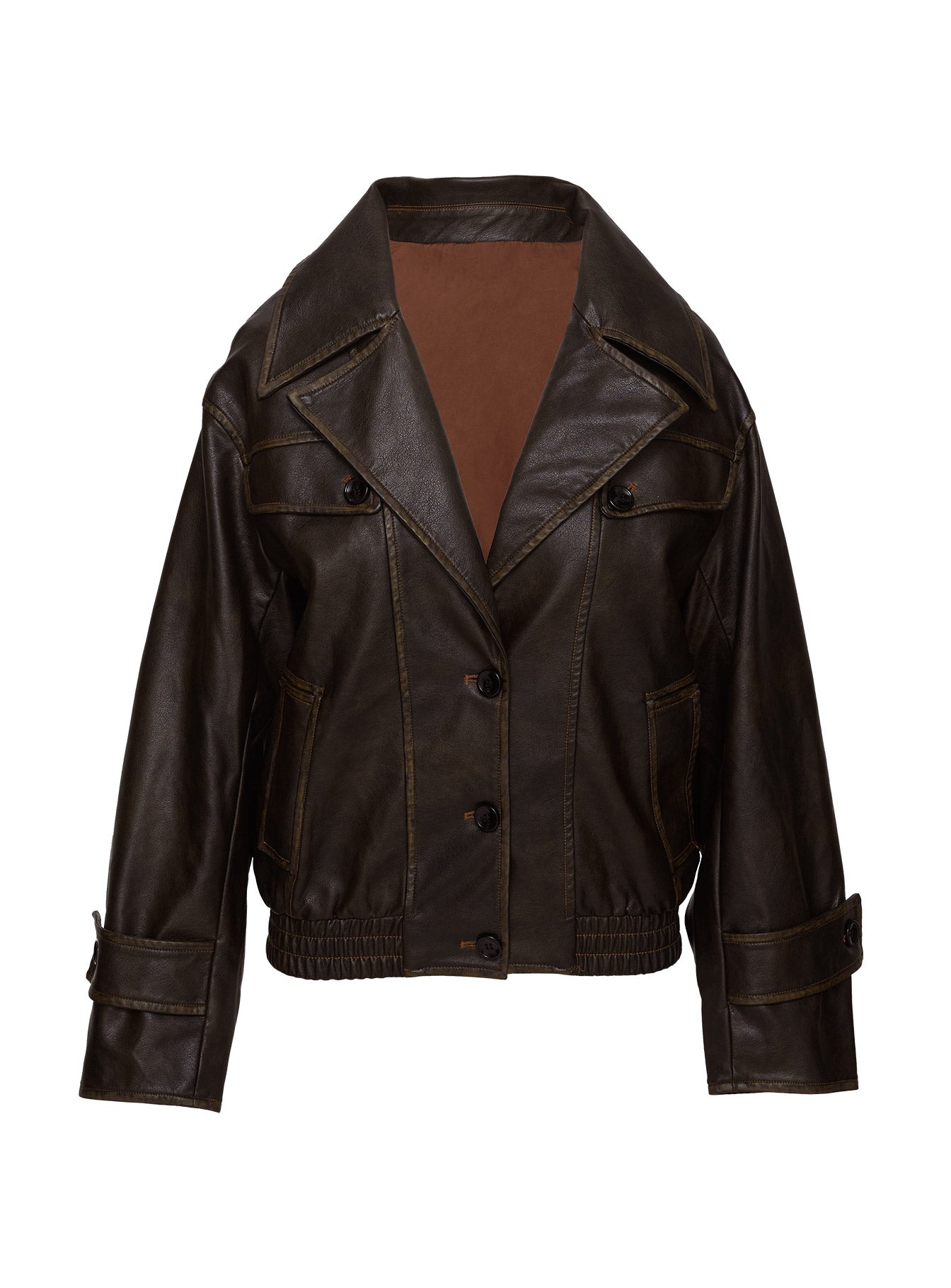 Nicolie Faux Leather Jacket Vintage Washed Brown - Image 7