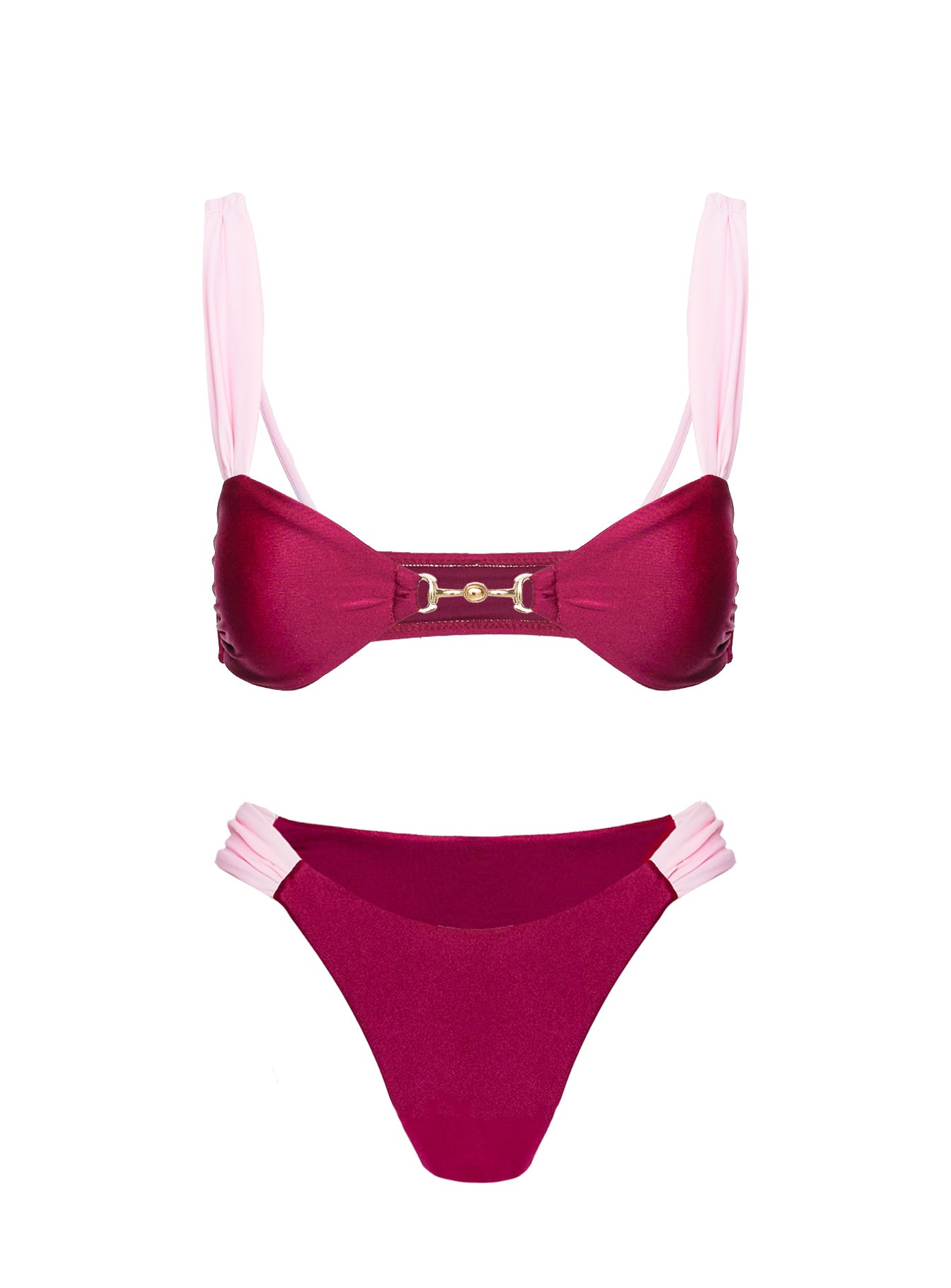 Siamese Ruched Bikini Bottom Red / Pink - Image 5