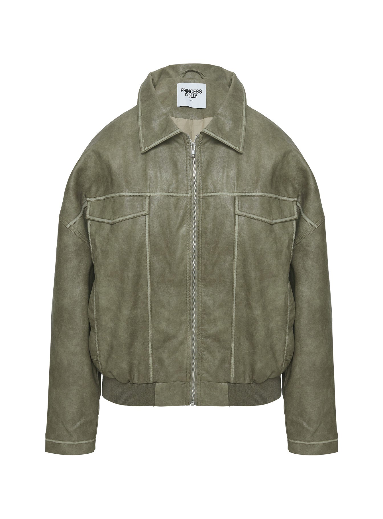 Tanza Faux Leather Jacket Washed Green - Image 5