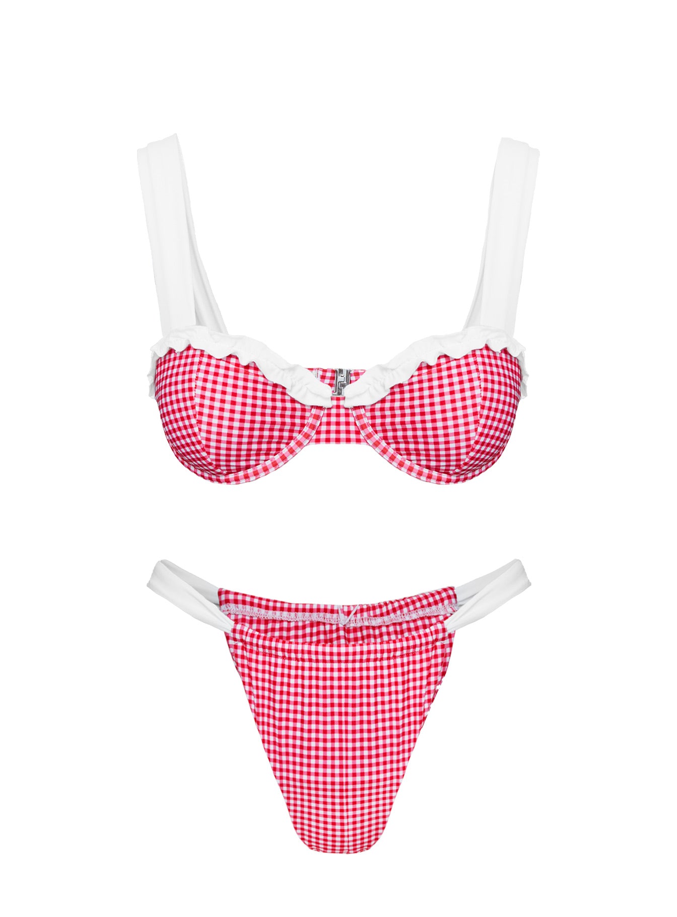 Summer Season Ruched Side Bikini Bottoms Red Gingham - Image 5