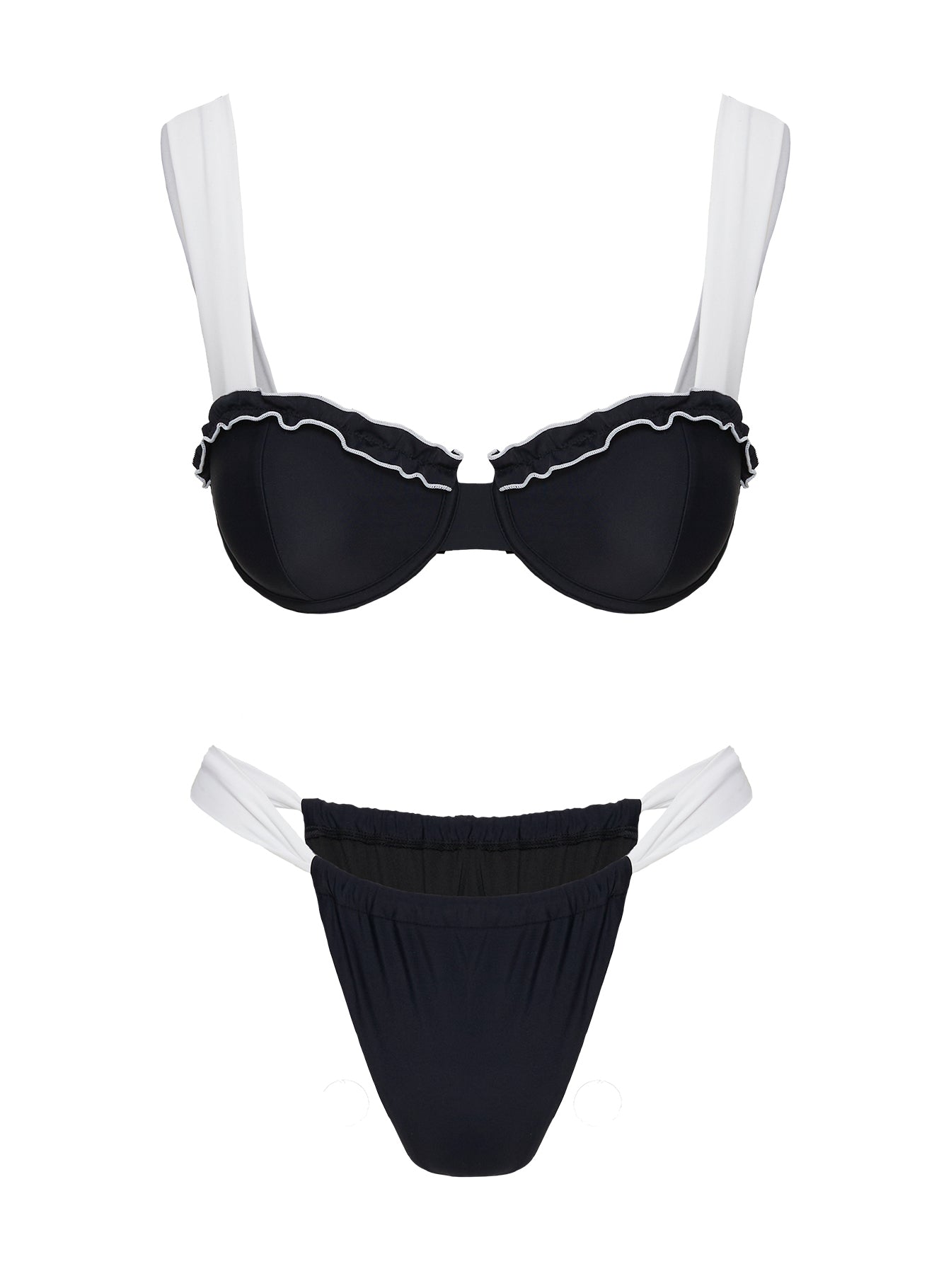 Summer Season Ruched Side Bikini Bottoms Black / White - Image 5
