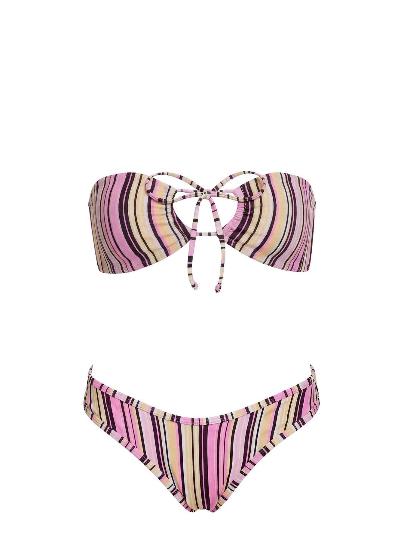 Tropical Vibes Bandeau Bikini Top Pink / Yellow Stripe - Image 6