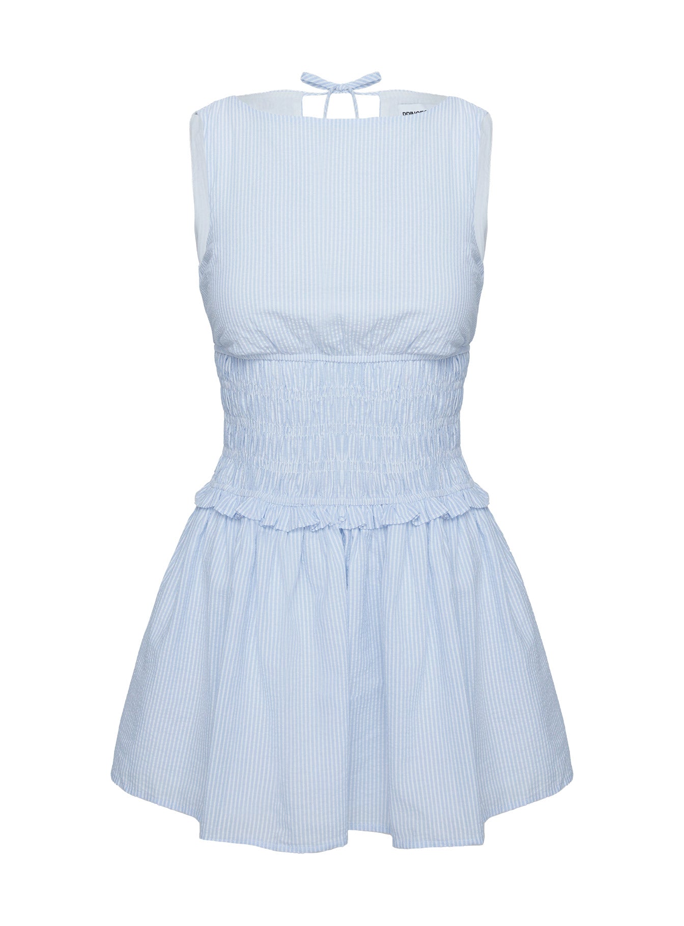 Yennifer Shirred Mini Dress Blue / White Petite - Image 5
