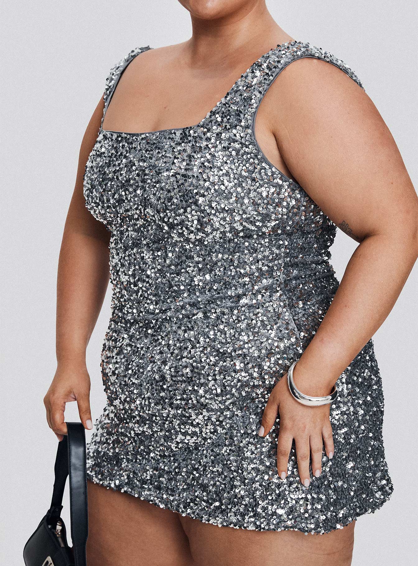 Miss Me Sequin Mini Dress Silver Curve