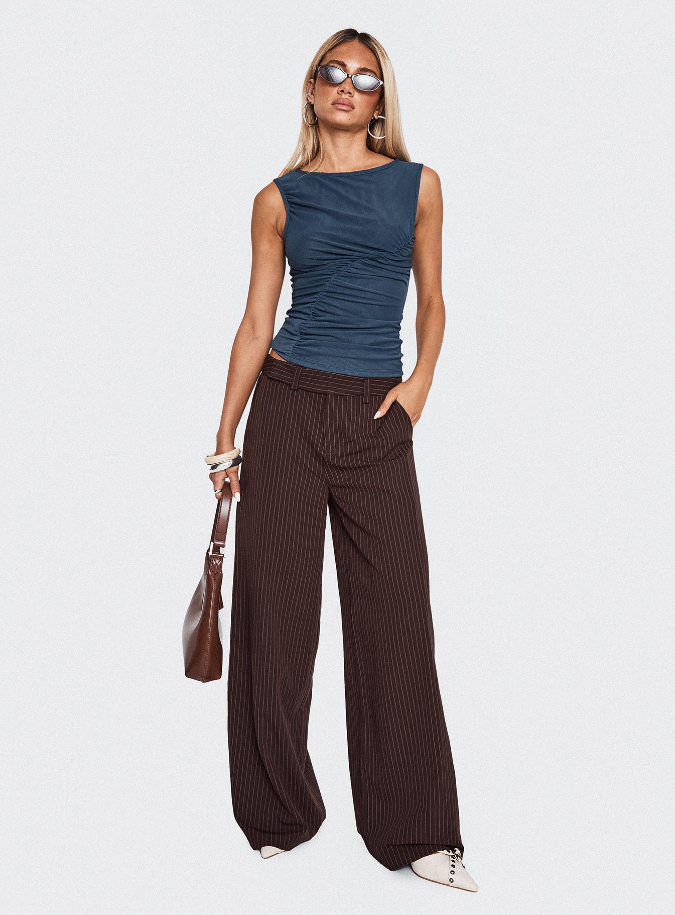 Alternative view of Lustre Wide Leg Pant Brown Pinstripe