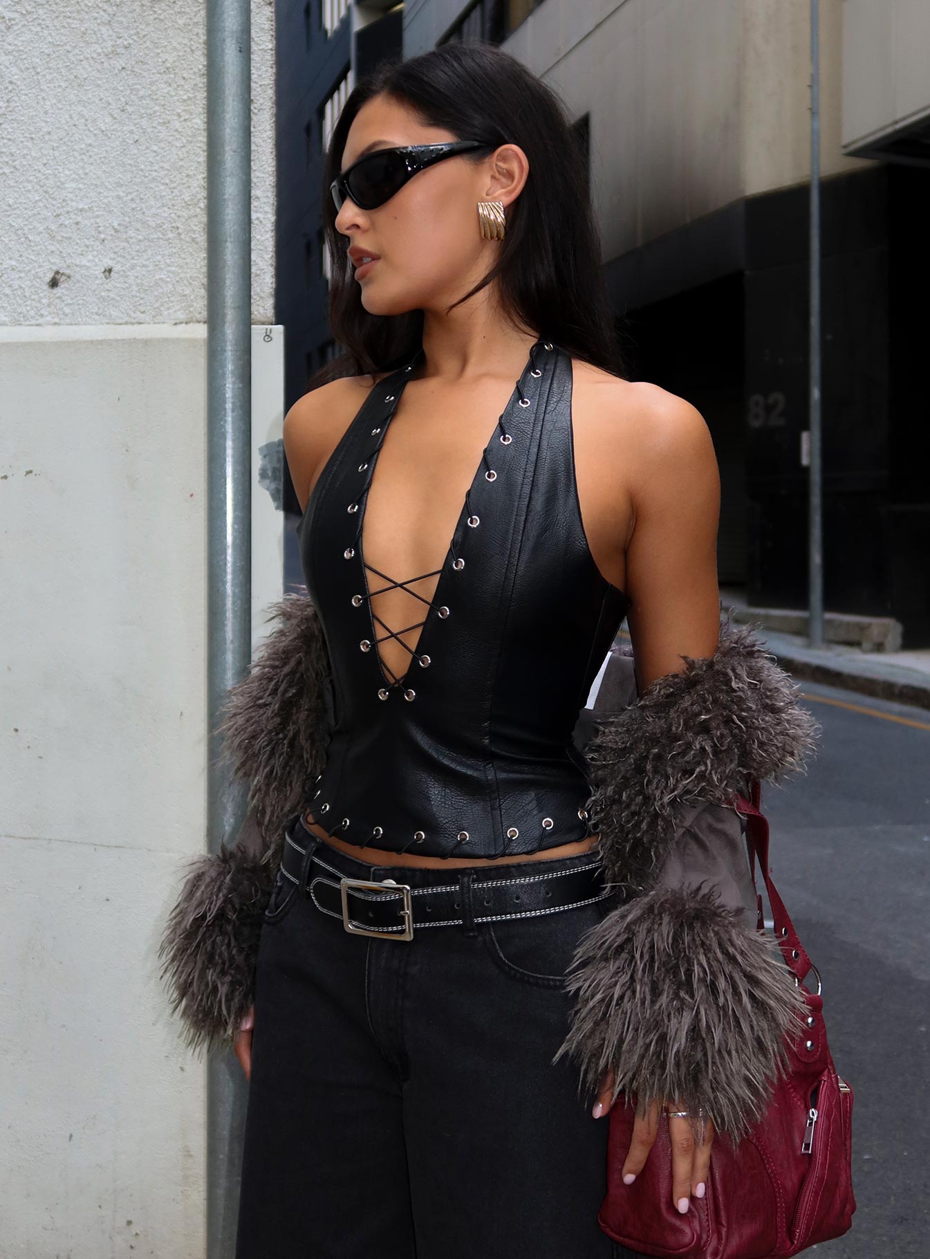 Captivated Faux Leather Halter Top Black - Image 8