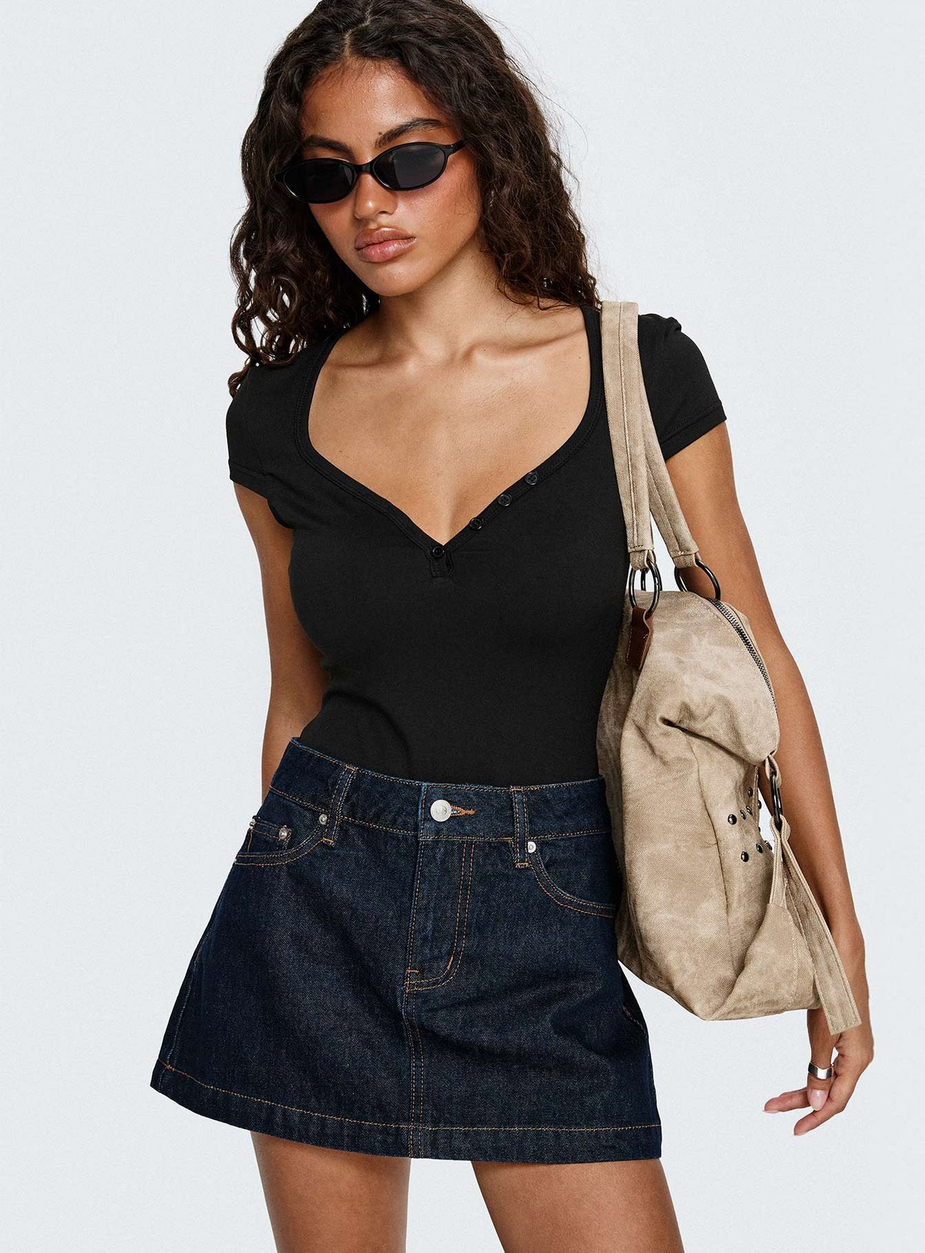 Nicolina Low Rise Denim Mini Skirt Raw Denim - Image 7