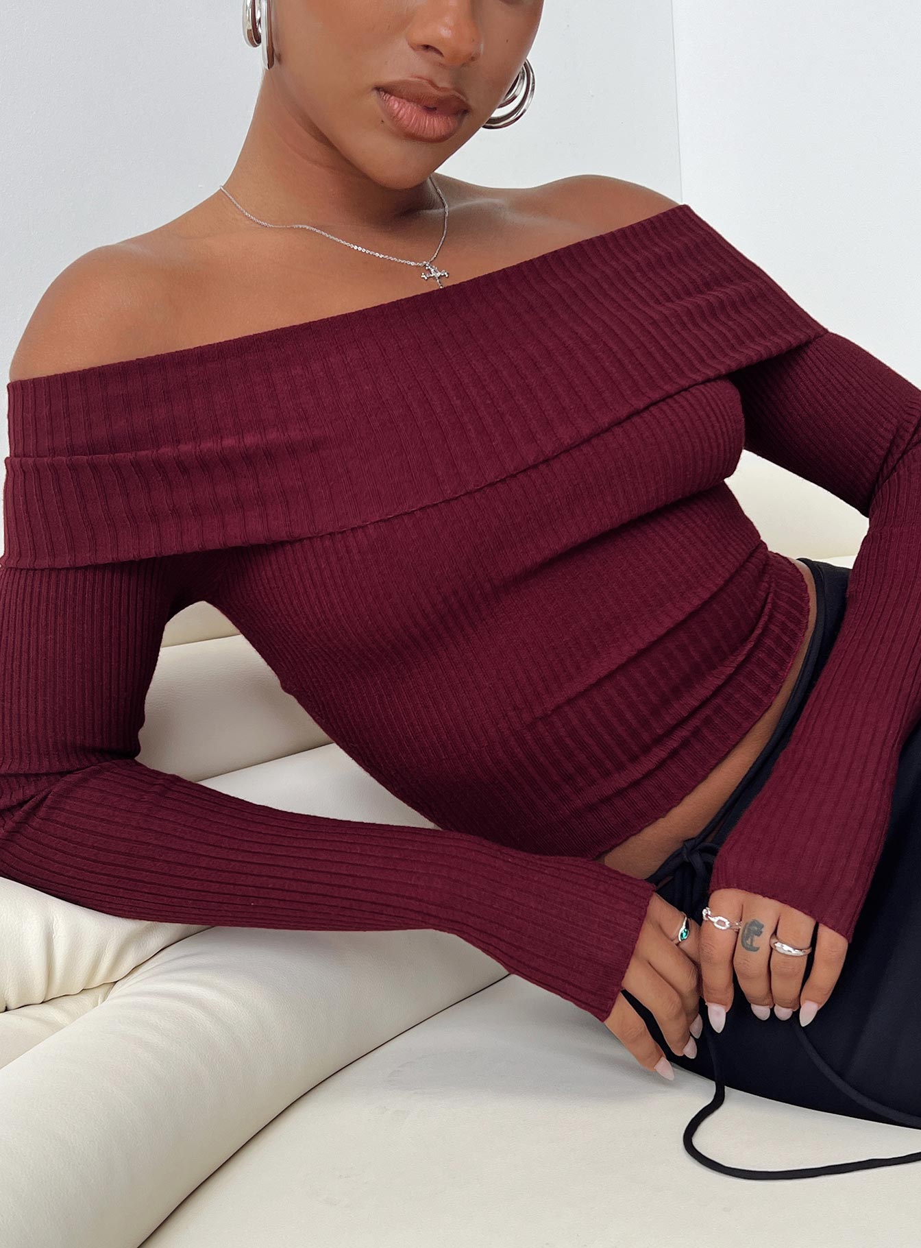Alternative view of Morley Off Shoulder Sweater Burgundy