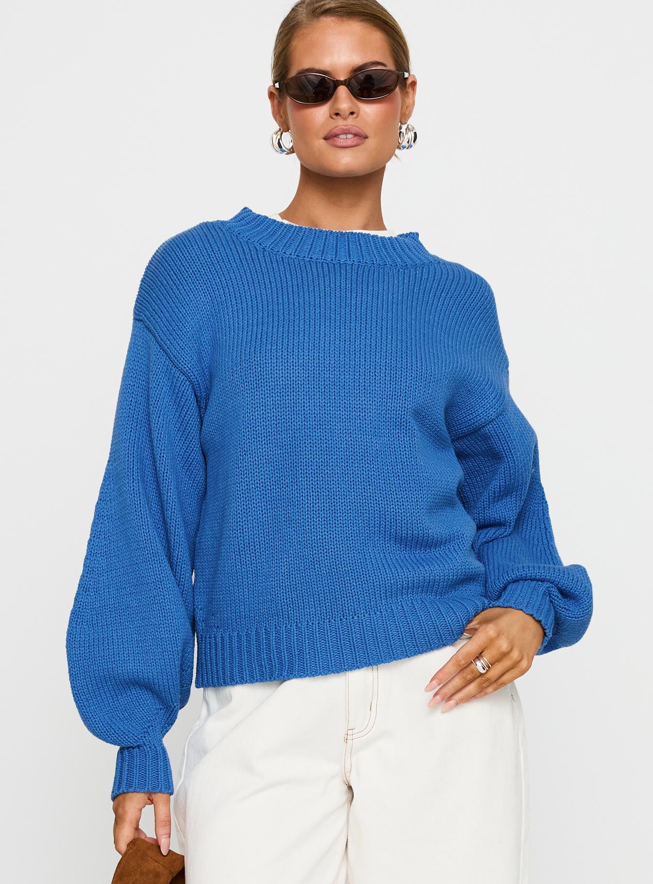 Alternative view of Harmony Balloon Sleeve Knit Sweater Blue