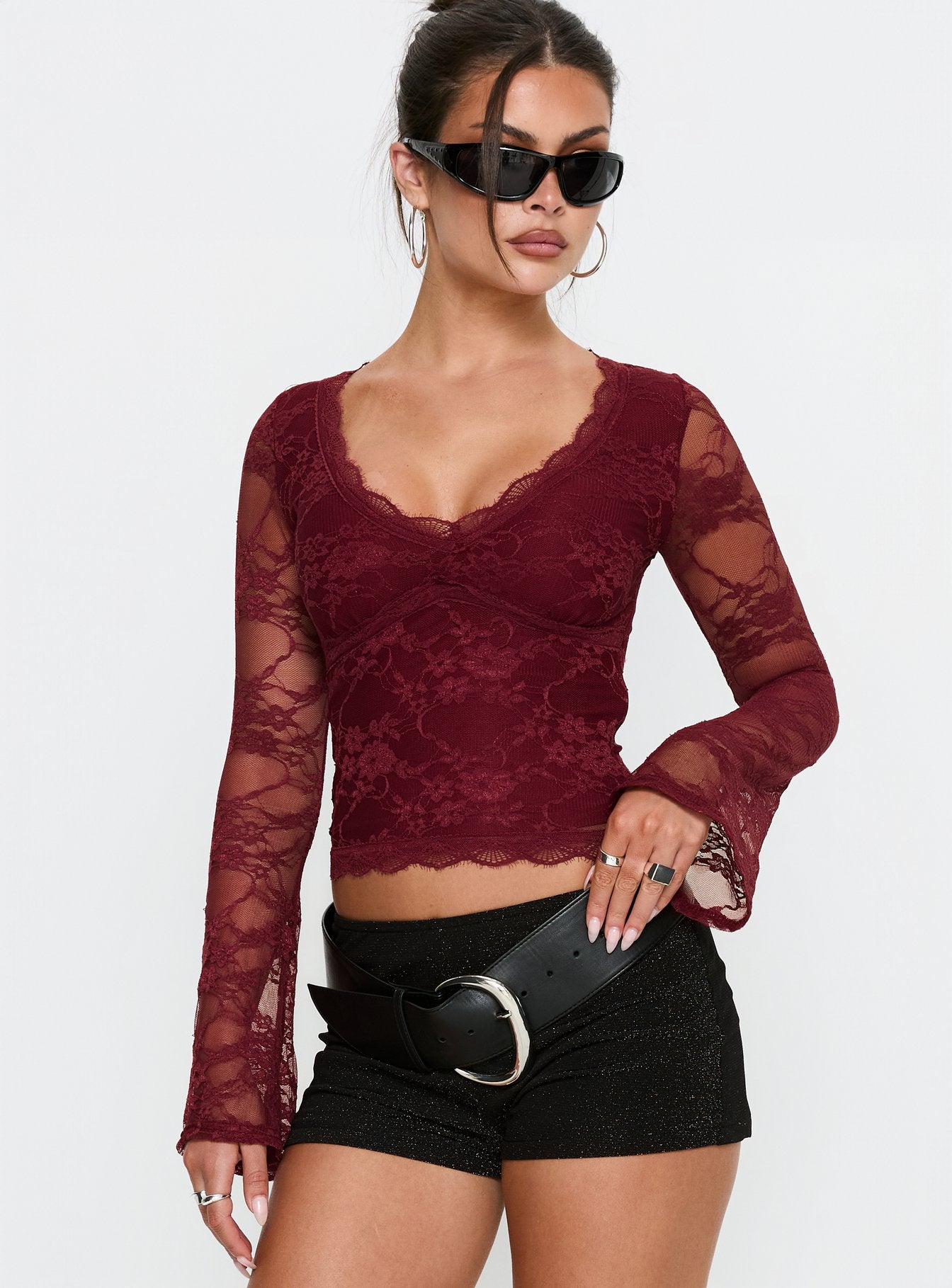Alternative view of Pitter Long Sleeve Top Burgundy