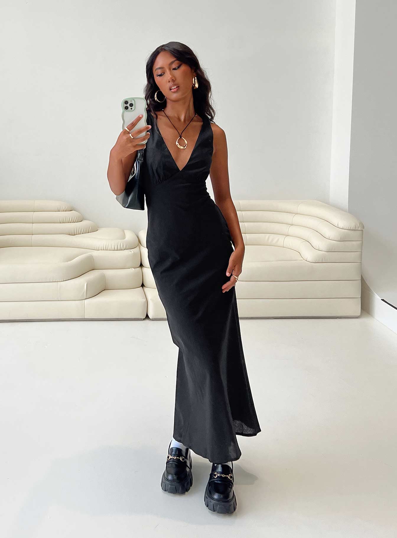 Nellie Maxi Dress Black Linen - Image 7