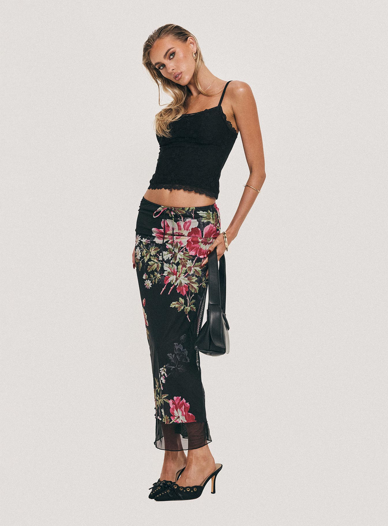 Paganio Maxi Skirt Black Floral - Image 5