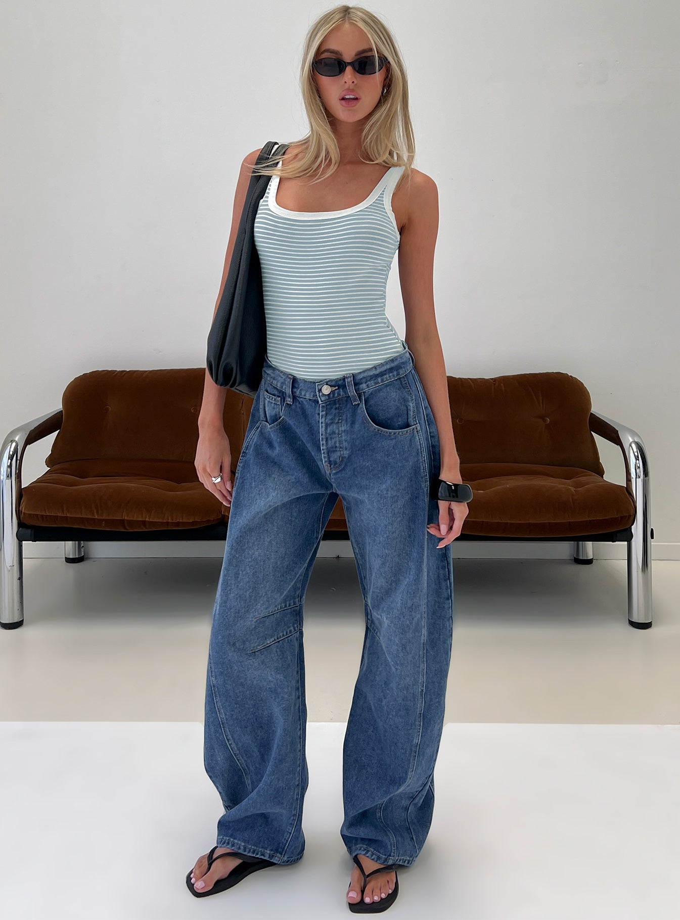 Alternative view of Normana Mid Rise Cropped Barrel Jeans Mid Blue Wash