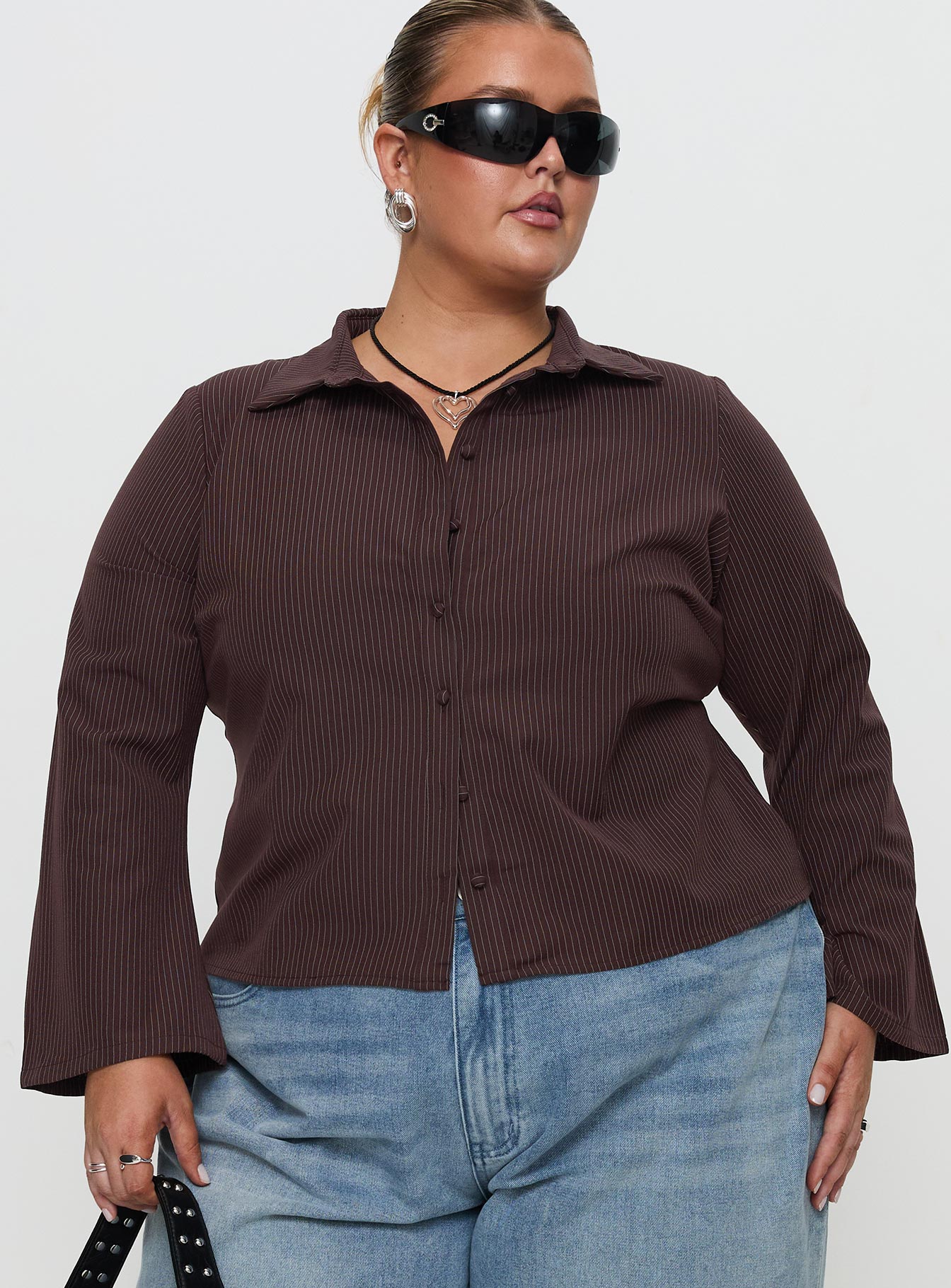 Alternative view of Anni Pinstripe Shirt Brown Curve