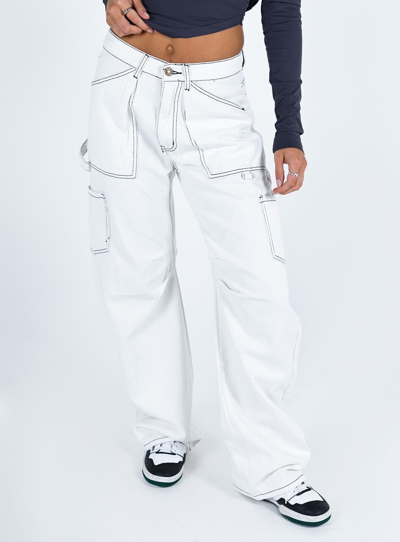 Alternative view of Miami Vice Mid Rise Straight Leg Cargo Pants White