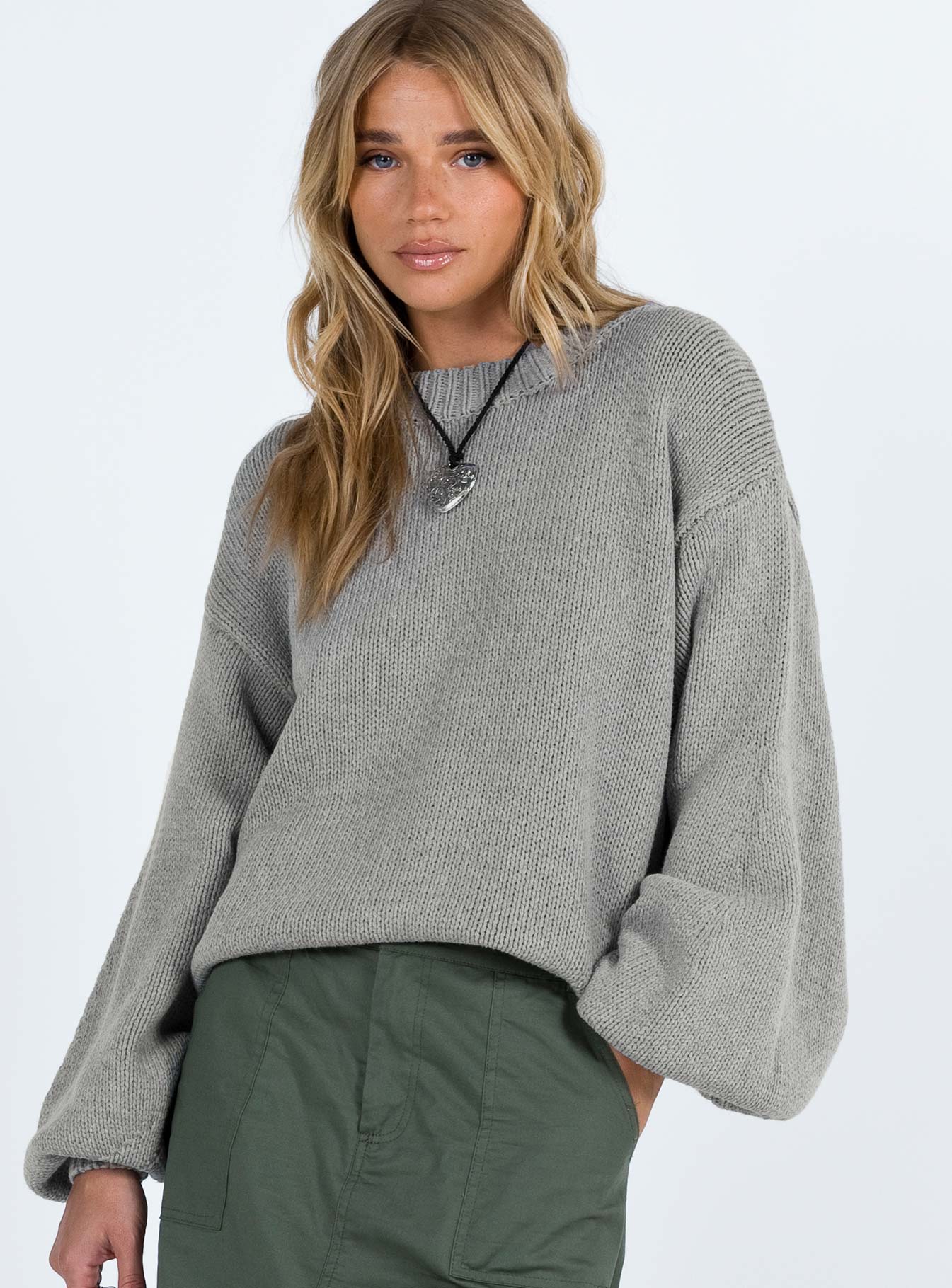 Alternative view of Harmony Balloon Sleeve Knit Sweater Grey