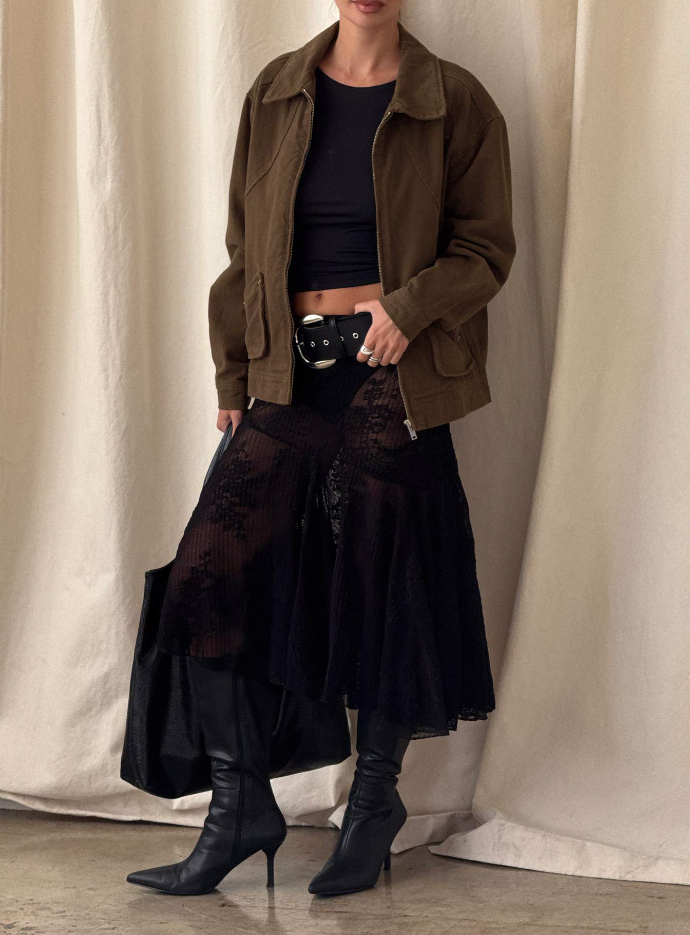Mellissa Sheer Textured Midi Skirt Black - Image 9