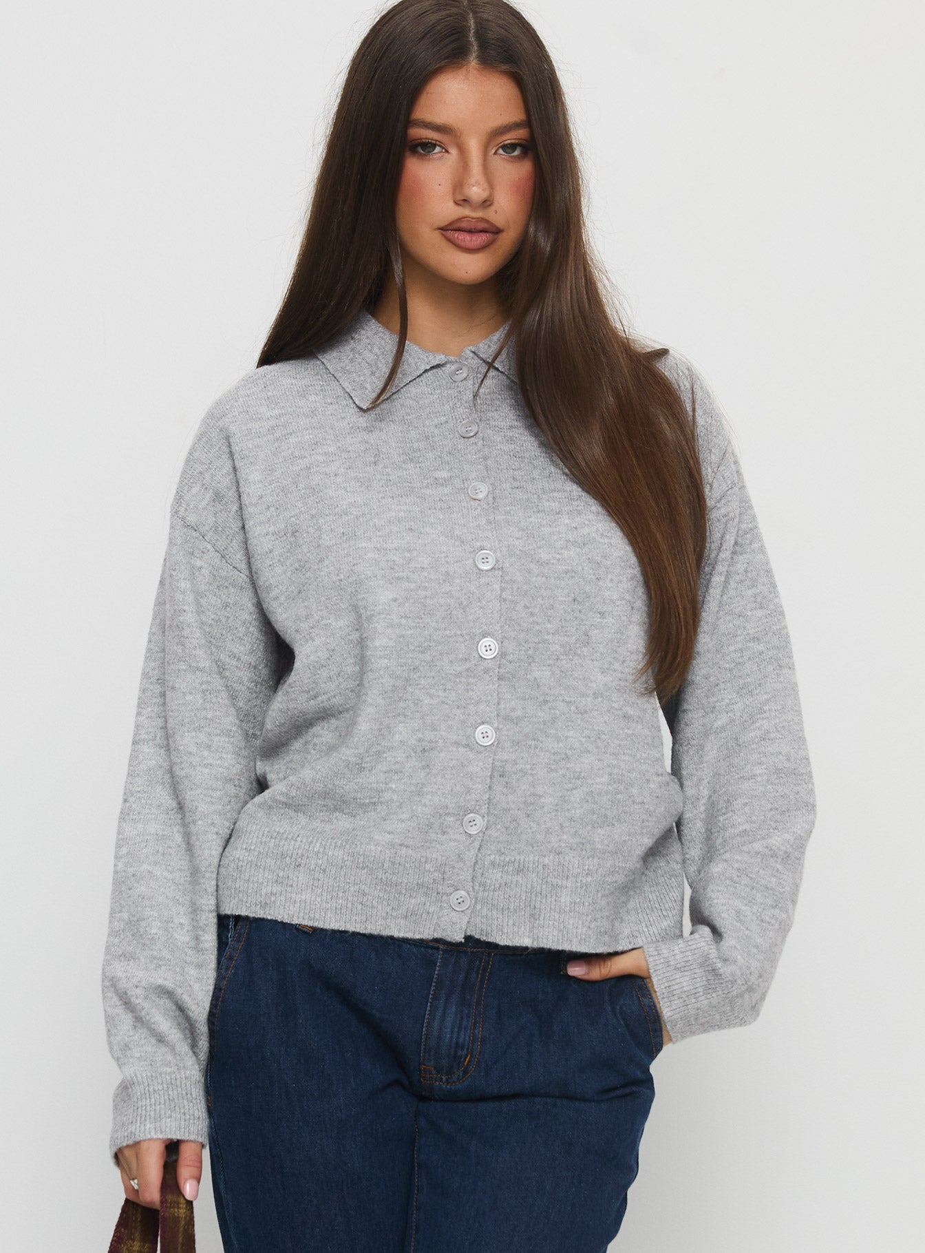 Alternative view of Nadyna Collared Cardigan Grey Marle