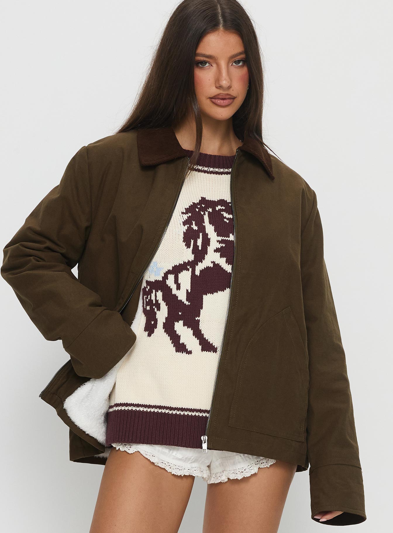 Alternative view of Livya Contrast Collar Utility Jacket Khaki