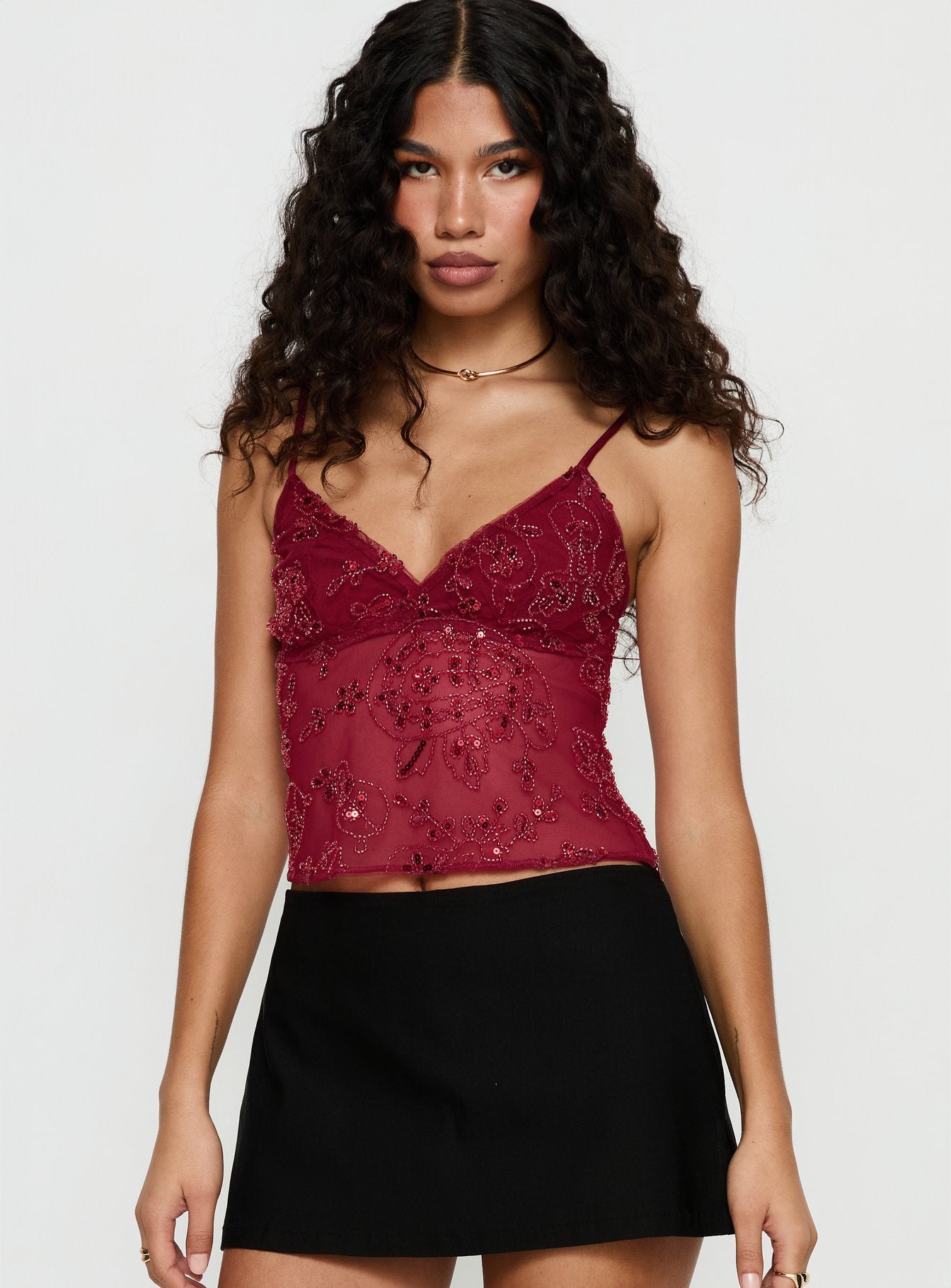 Alternative view of Halima Bead Detail Cami Top Red