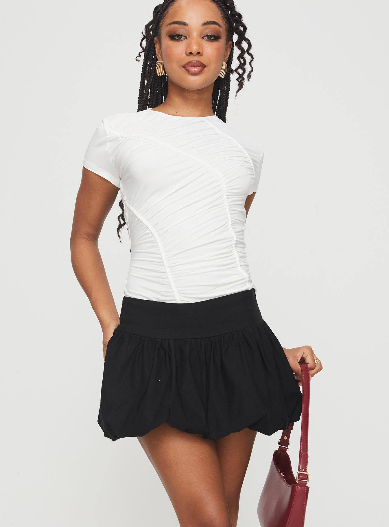Alternative view of Mersale Bubble Hem Mini Skirt Black