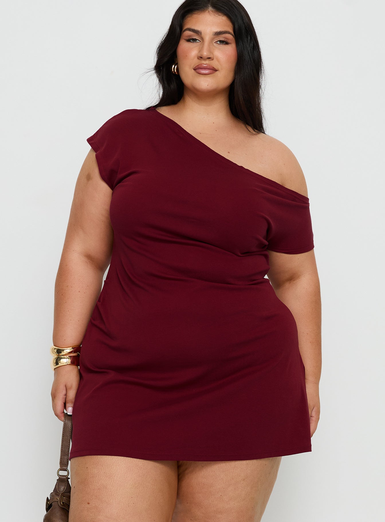 Alternative view of Prestige One Shoulder Mini Dress Burgundy Curve