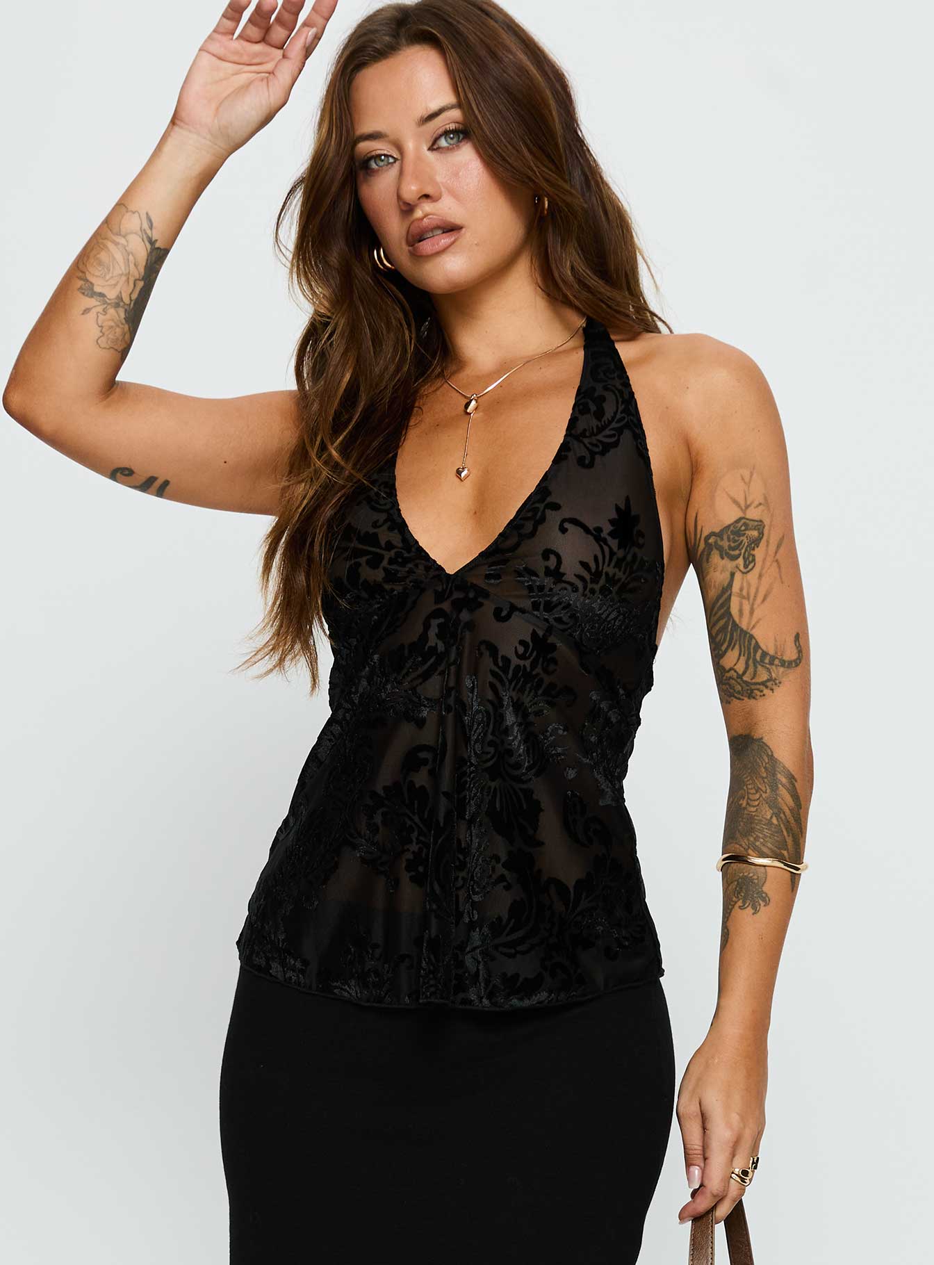 Alternative view of Eccentric Halter Top Black
