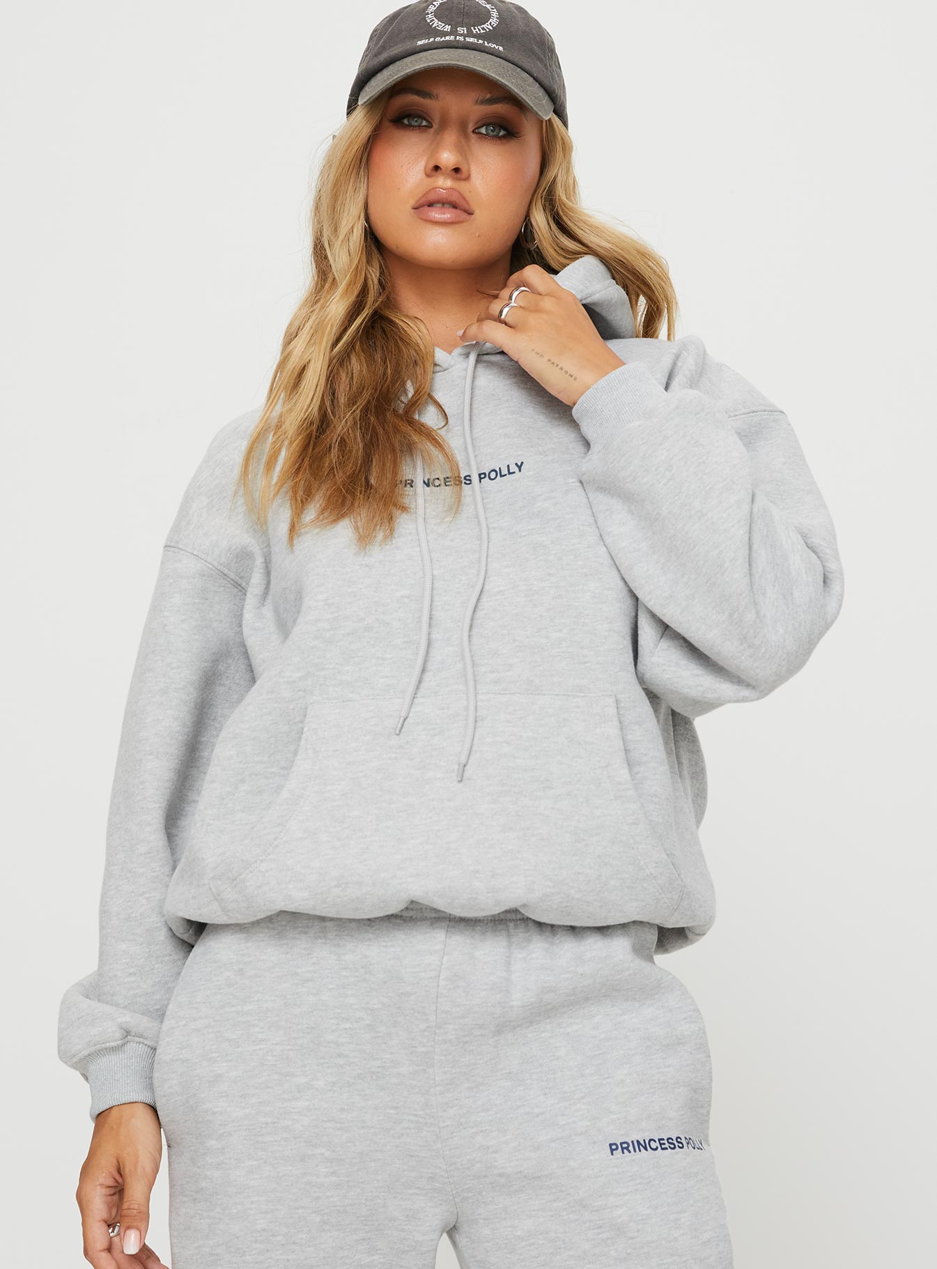 Alternative view of Princess Polly Hooded Sweatshirt Bubble Text Grey Marle / Slate