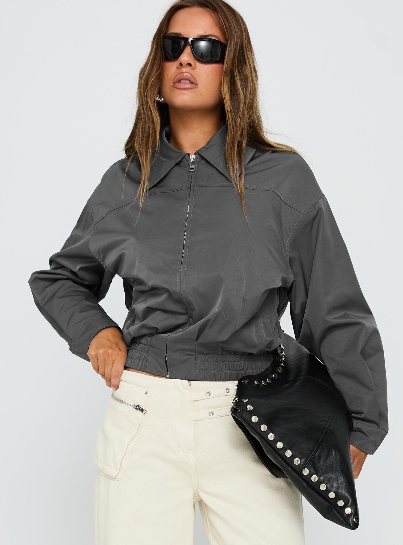 Alternative view of Call You Up Bomber Jacket Charcoal