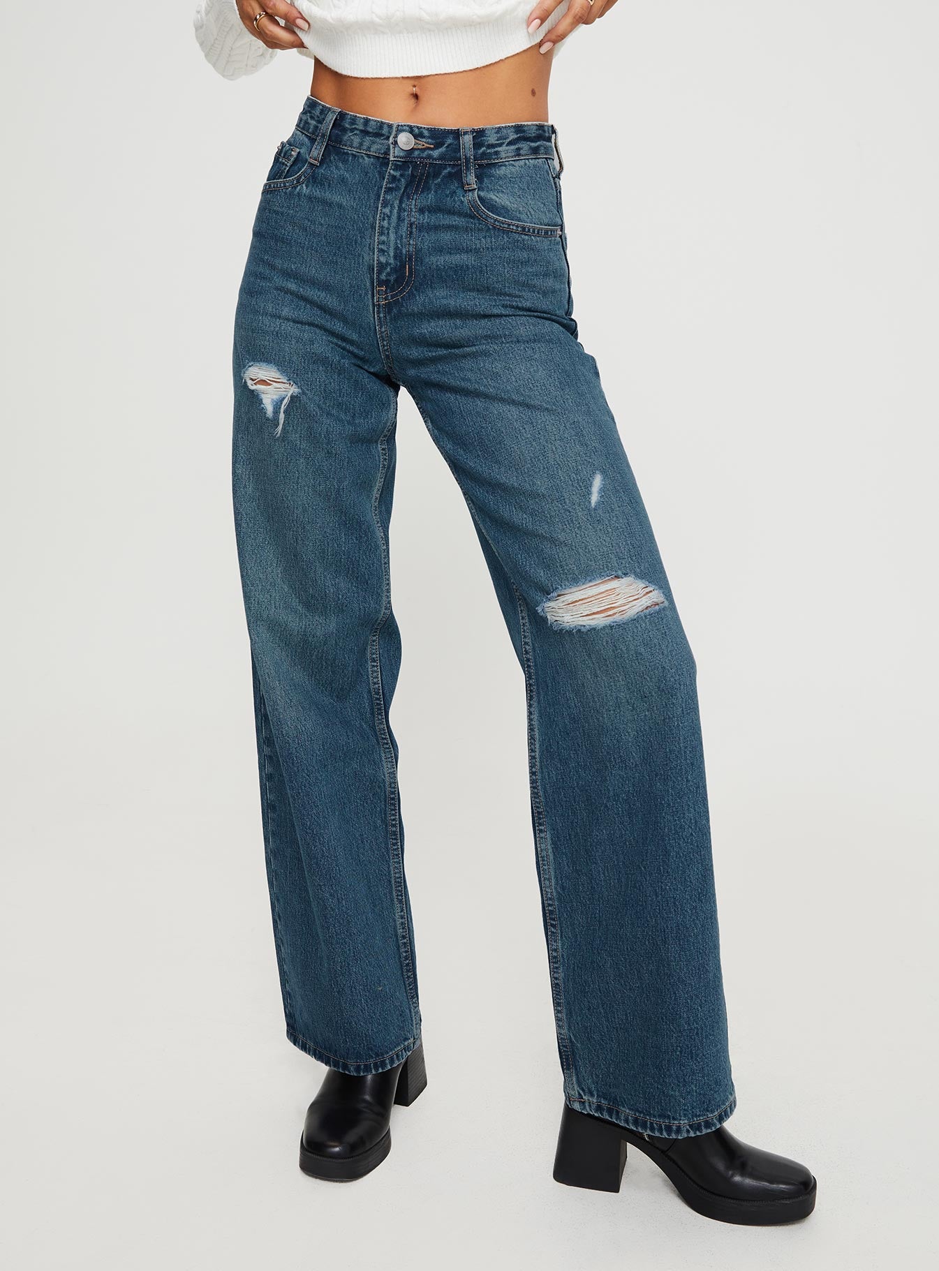 Alternative view of Beetle High Rise Wide Leg Ripped Jeans Mid Wash