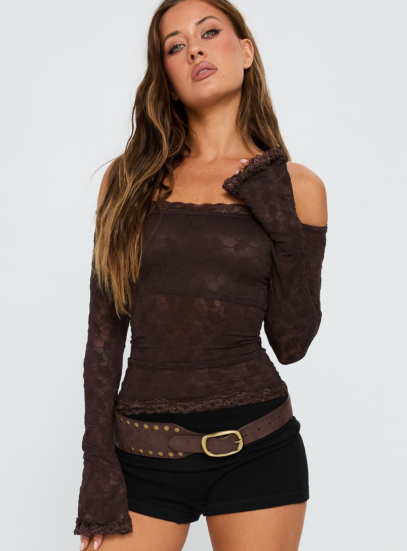 Alternative view of Mochapella Off The Shoulder Top Brown