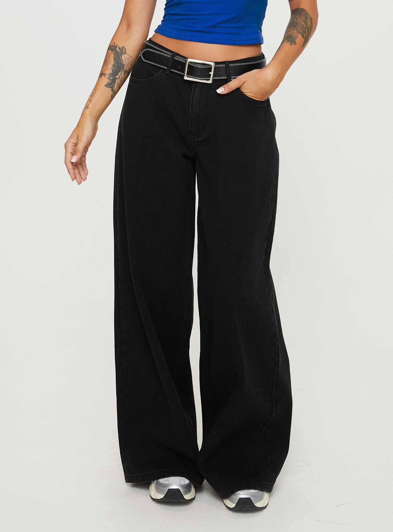 Alternative view of Naylor Mid Rise Wide Leg Jeans Washed Black Tall