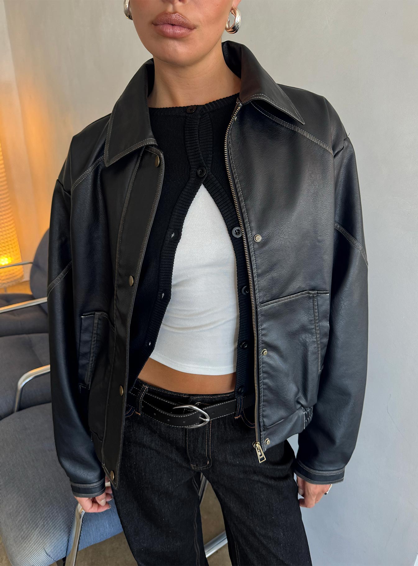 Jaxton Faux Leather Jacket Black - Image 10