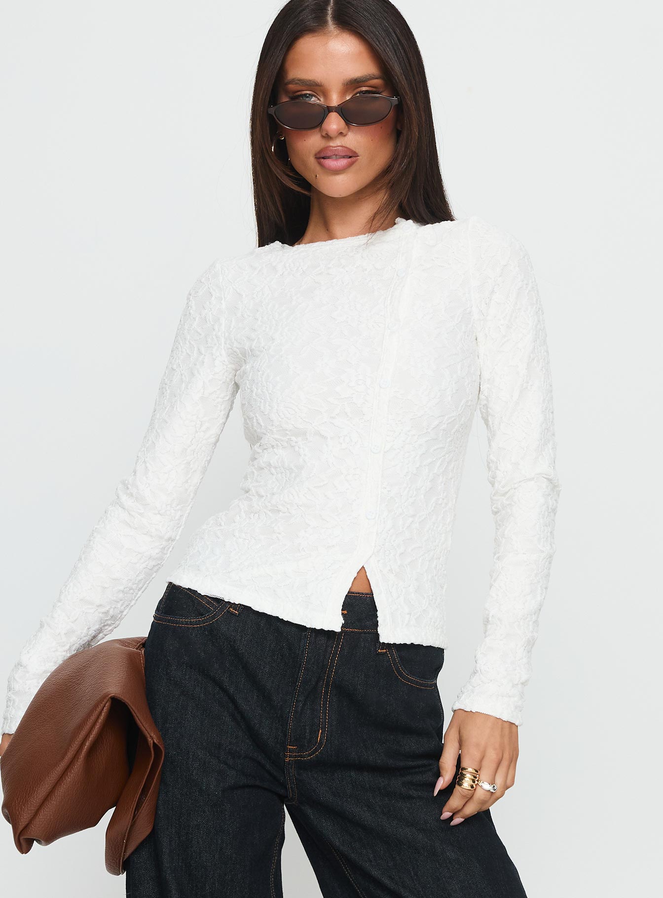 Alternative view of Passoni Long Sleeve Lace Top White