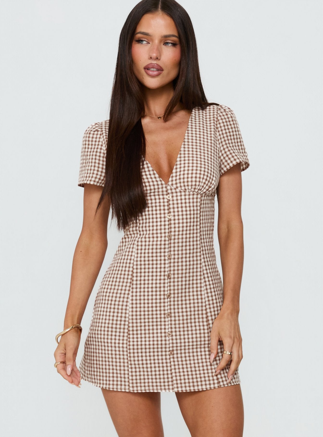 Alternative view of Loveliness Playsuit Brown Check Petite