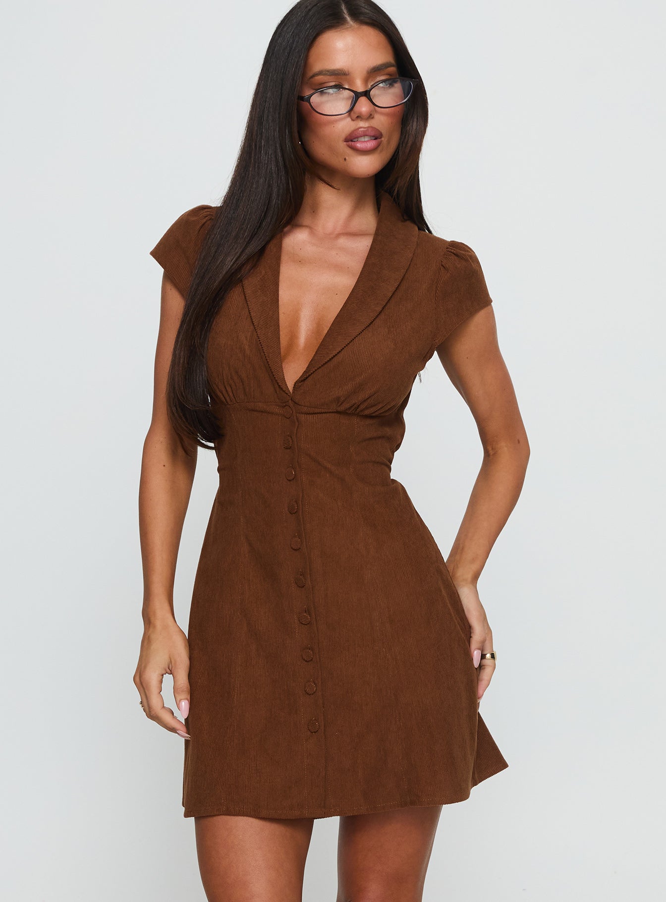 Alternative view of Magdalene Corduroy Button Down Mini Dress Chocolate