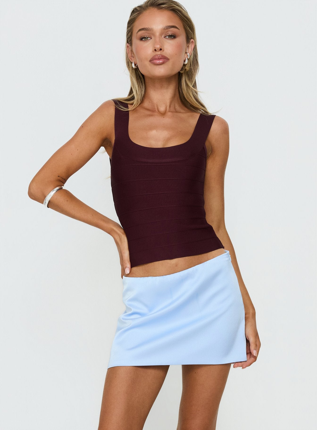 Alternative view of Nadya Satin Tailored Mini Skirt Ice Blue