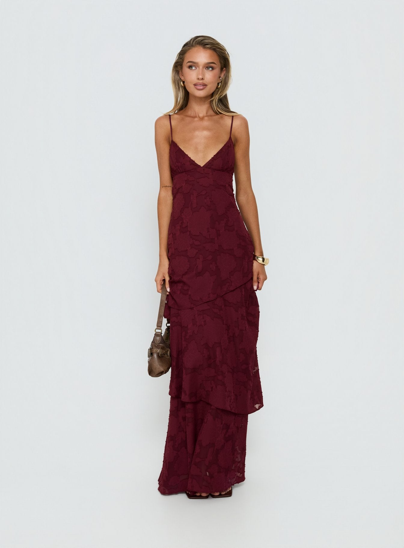 Alternative view of Lyricah Tiered Tie Back Maxi Dress Burgundy