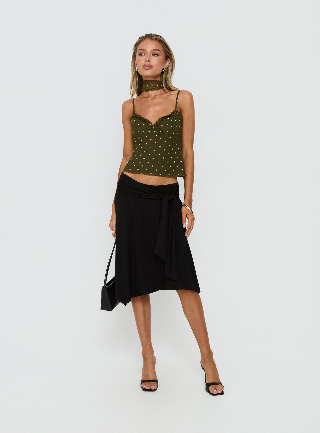 Alternative view of Mishy Scarf Detail Cami Top Olive Polka