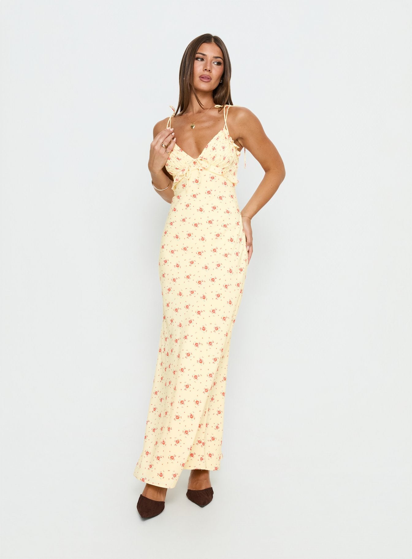 Alternative view of Morcar Frill V Neck Maxi Dress Yellow Floral