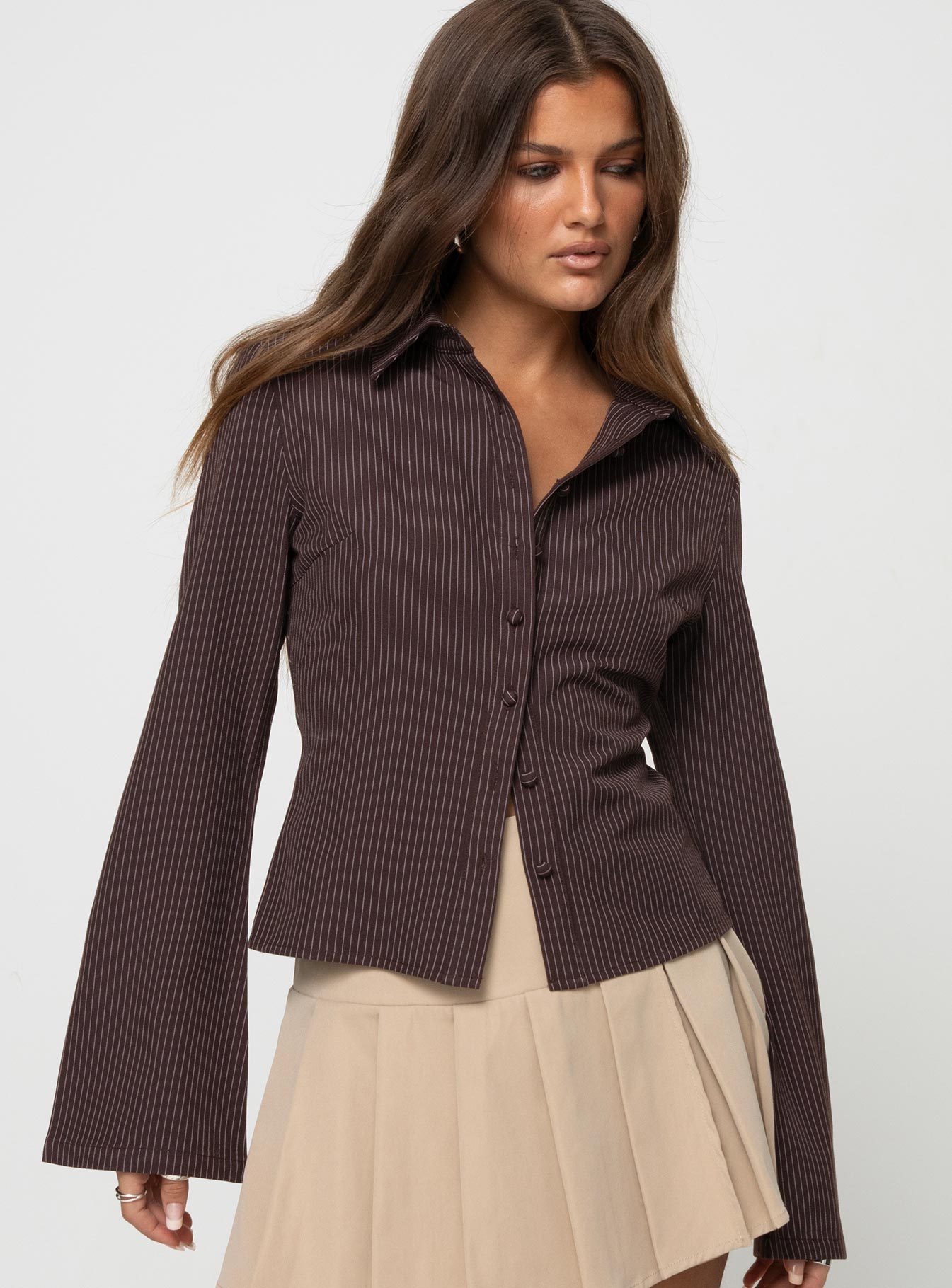 Alternative view of Anni Pinstripe Shirt Brown Petite