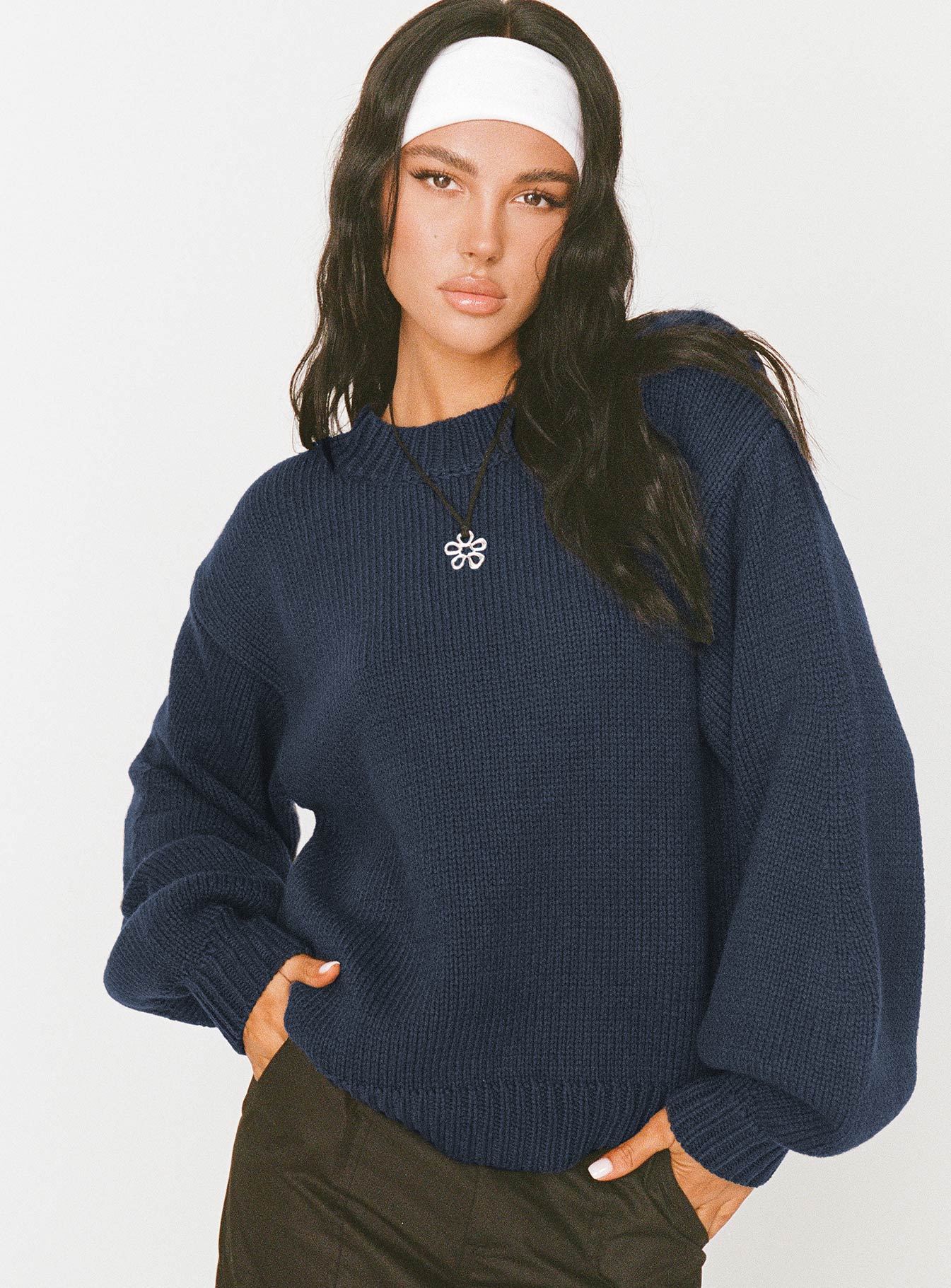 Alternative view of Harmony Balloon Sleeve Knit Sweater Navy