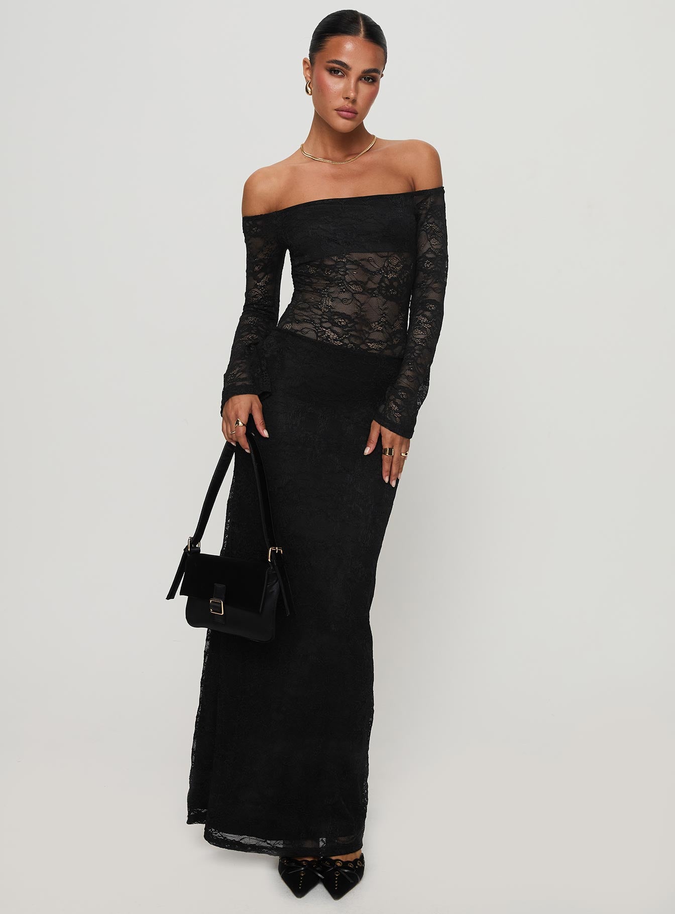 Alternative view of Pinot Grigio Long Sleeve Lace Maxi Dress Black