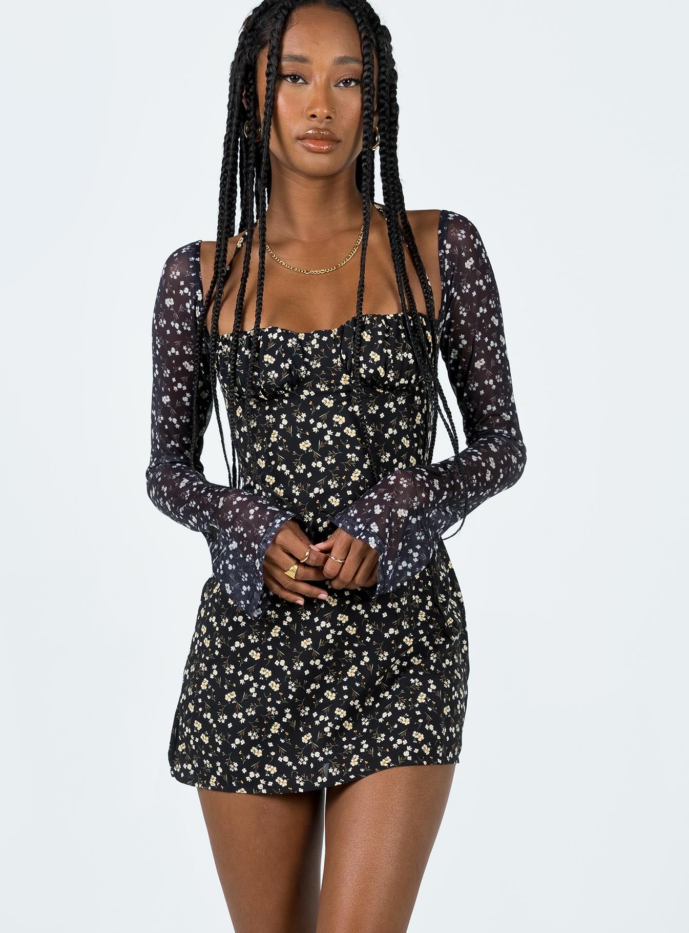 Alternative view of Dyer Sheer Sleeve Mini Dress Black Floral