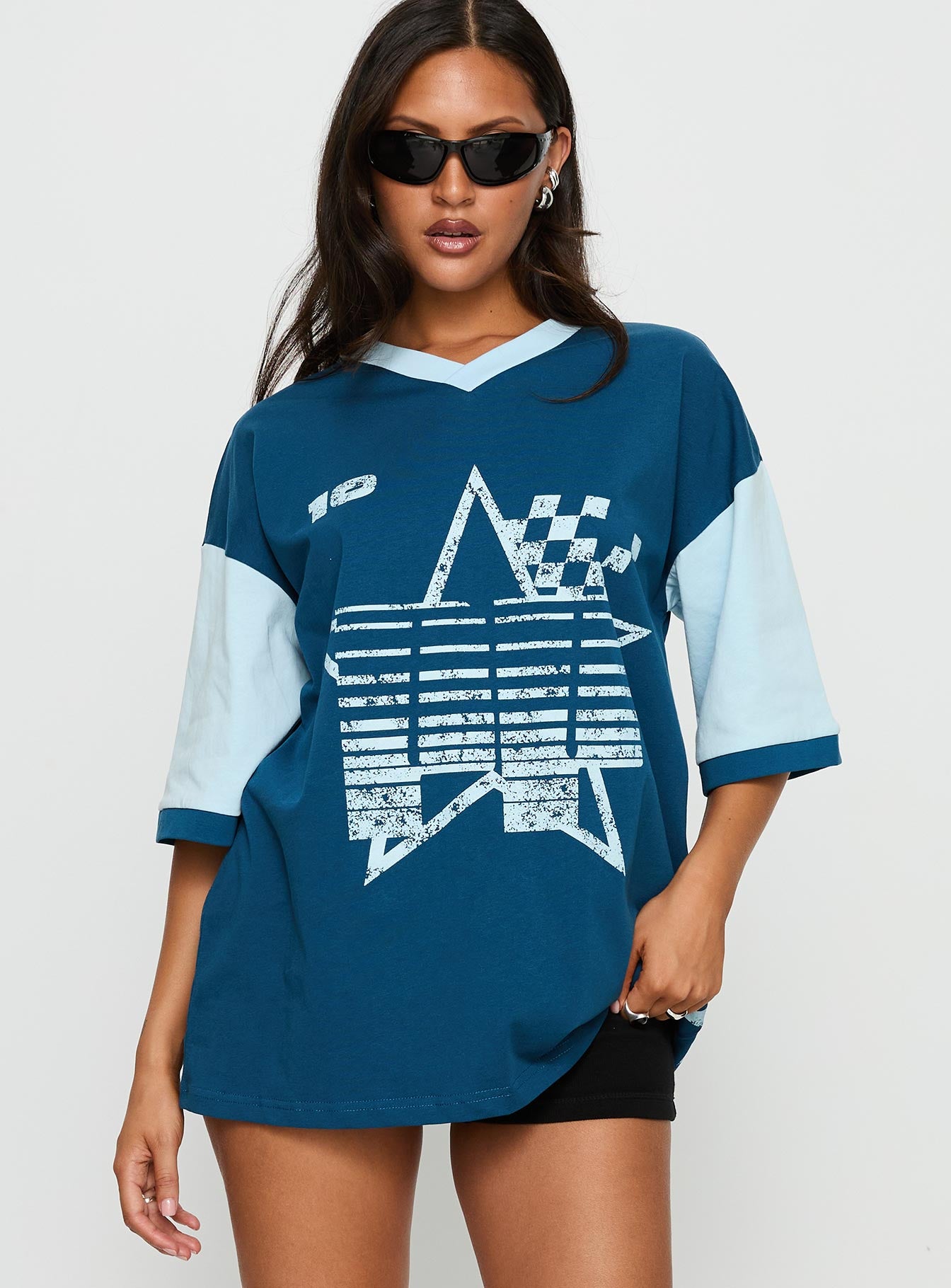 Alternative view of Nachell Short Sleeve Moto Top Blue