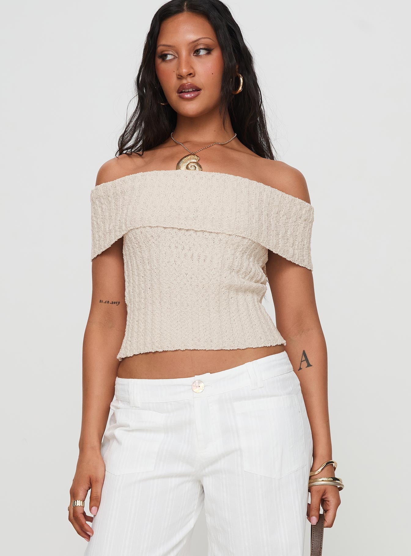Alternative view of Murmur Off Shoulder Top Beige