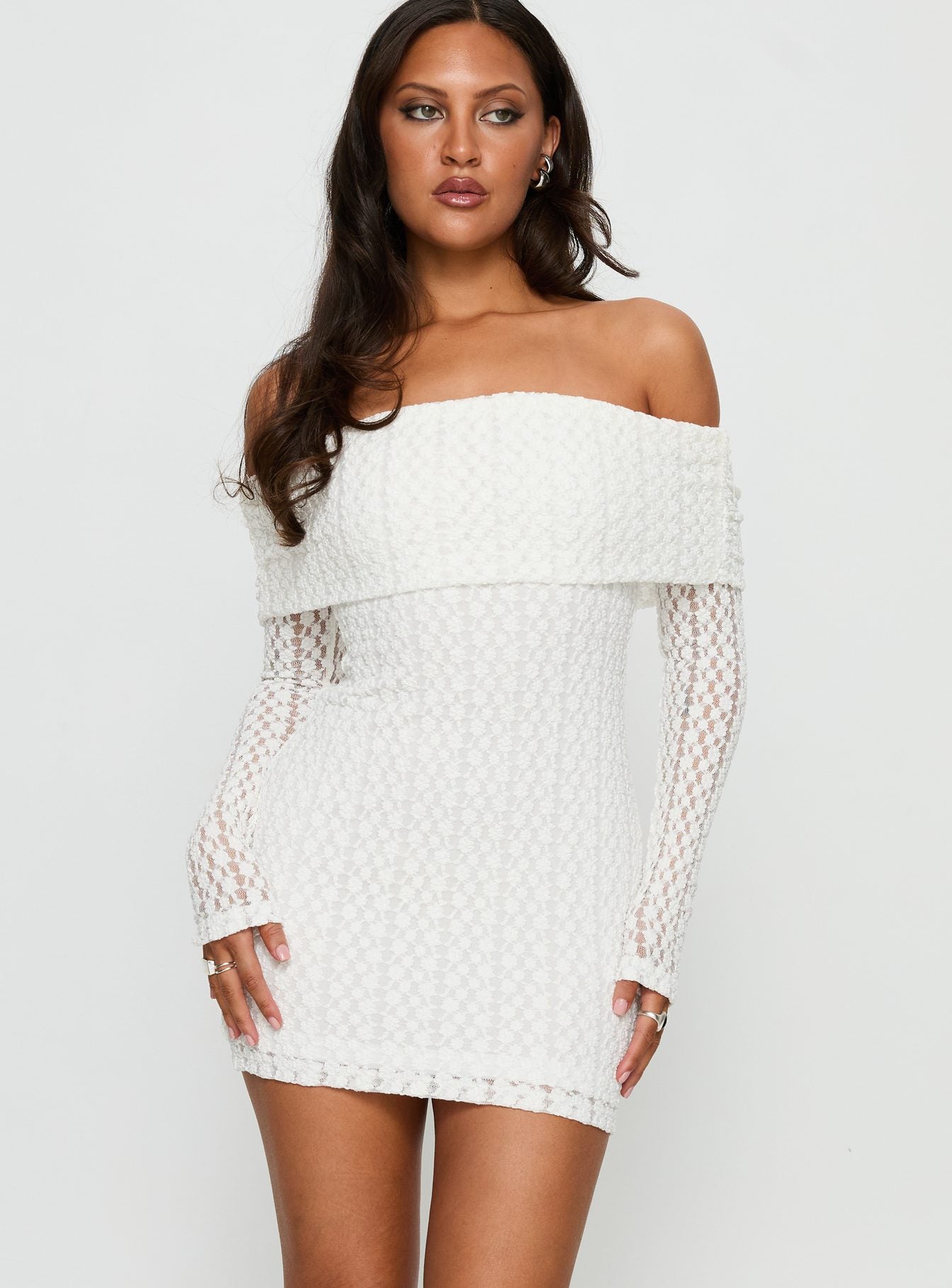 Alternative view of Leora Off Shoulder Long Sleeve Mini Dress White