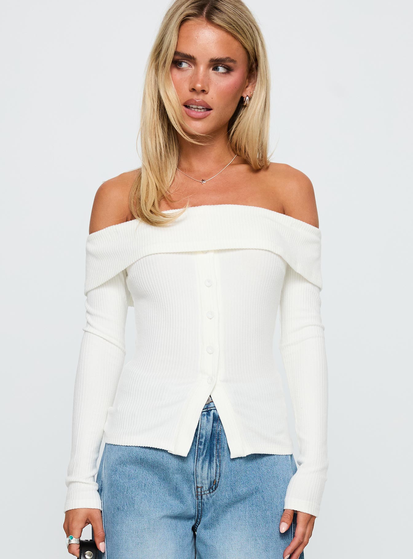 Alternative view of Dusk Dipped Off Shoulder Top White