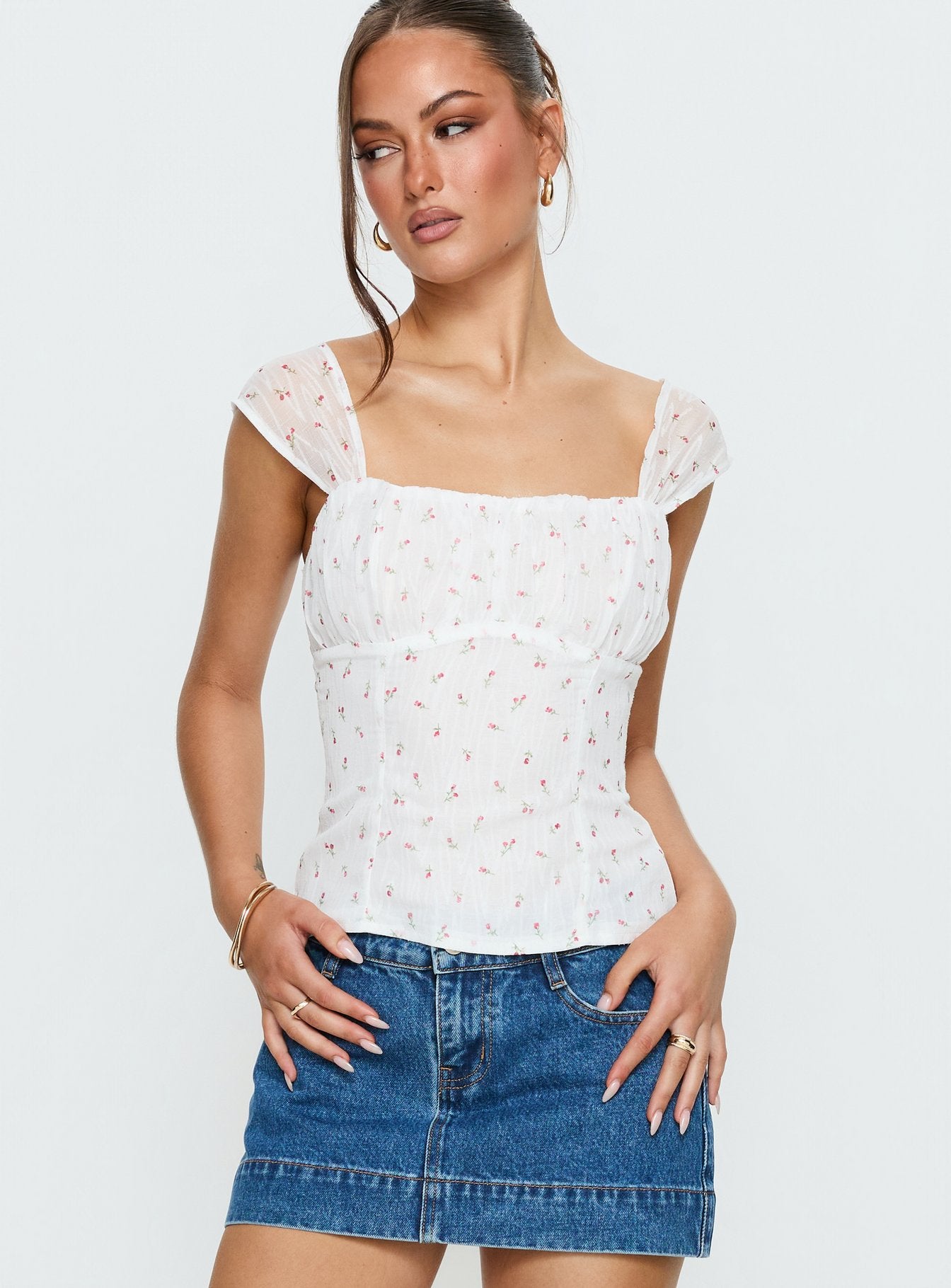 Alternative view of Orvena Square Neck Top White Floral