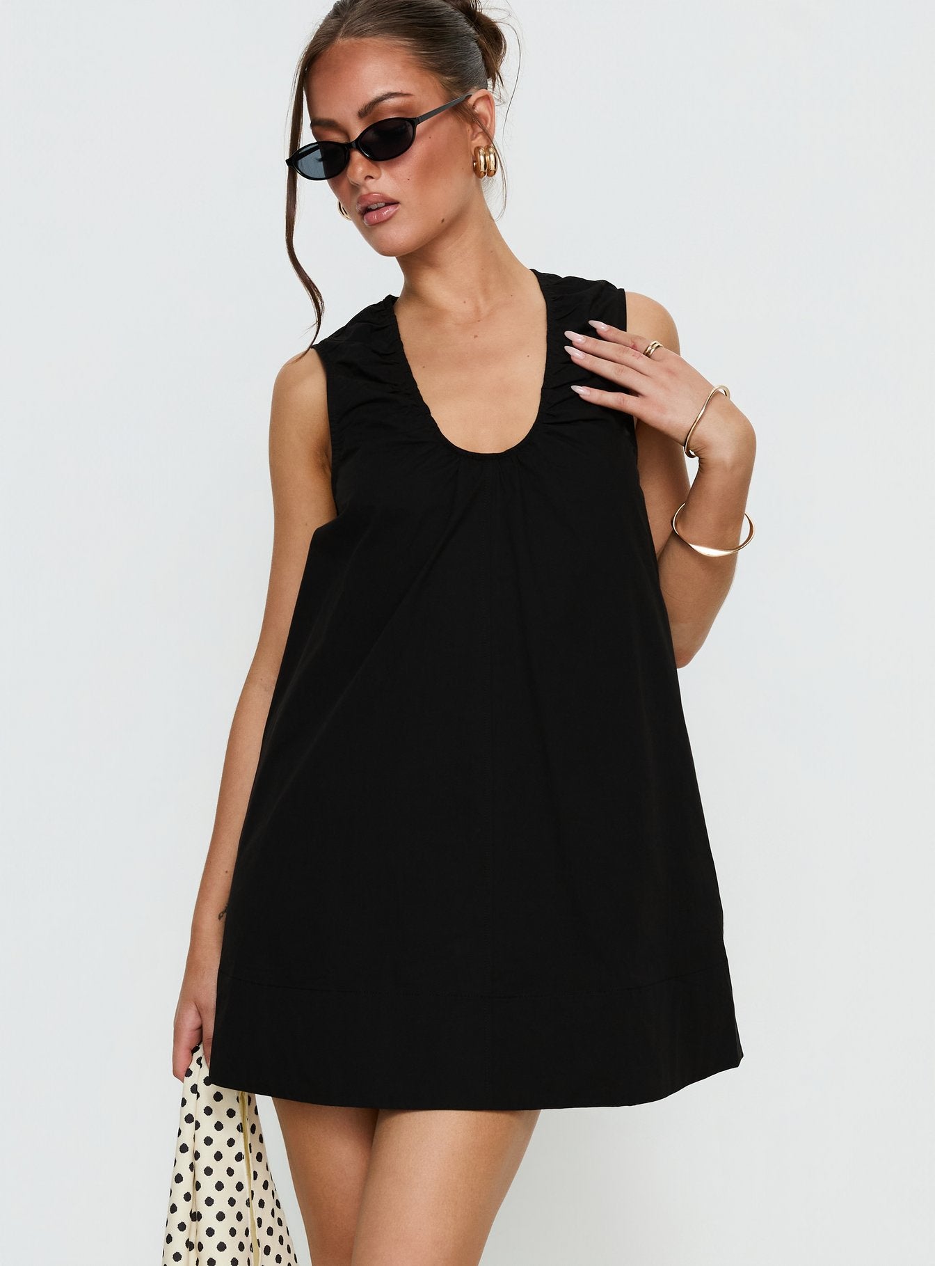 Alternative view of Eberta Ruched Baby Doll Mini Dress Black